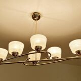 Large Vintage Glass Brass Pendant Light