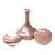 Set of 3 vases and box in ceramic in shades of pink and mauve, 1970s.