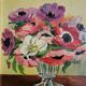 Pair of oils on panel "bouquet of yellow roses" and "bouquet of anemones"