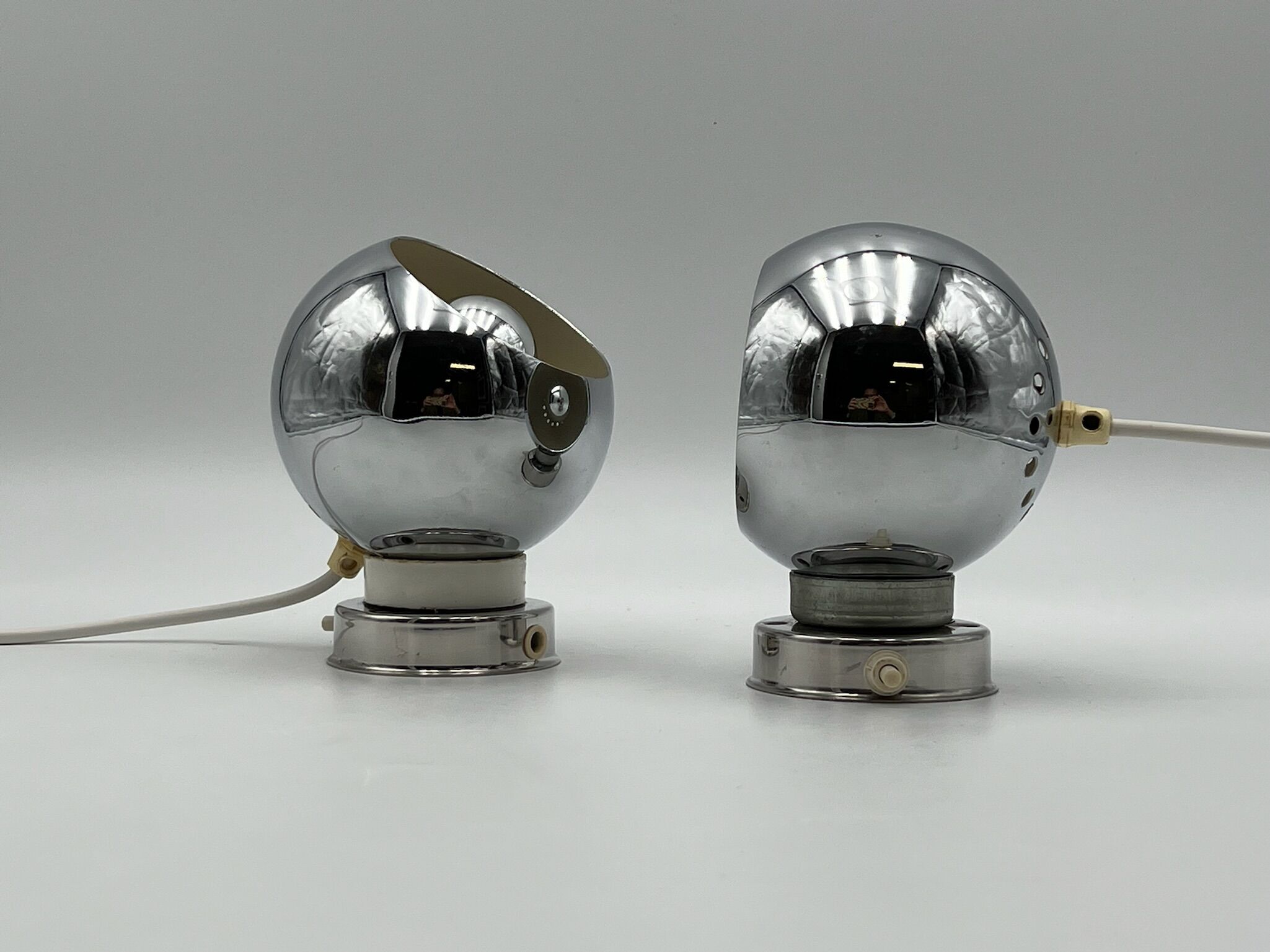 60s lamp set Reggiani Eyeball  chromed globe wall lamps - space age desk lamps