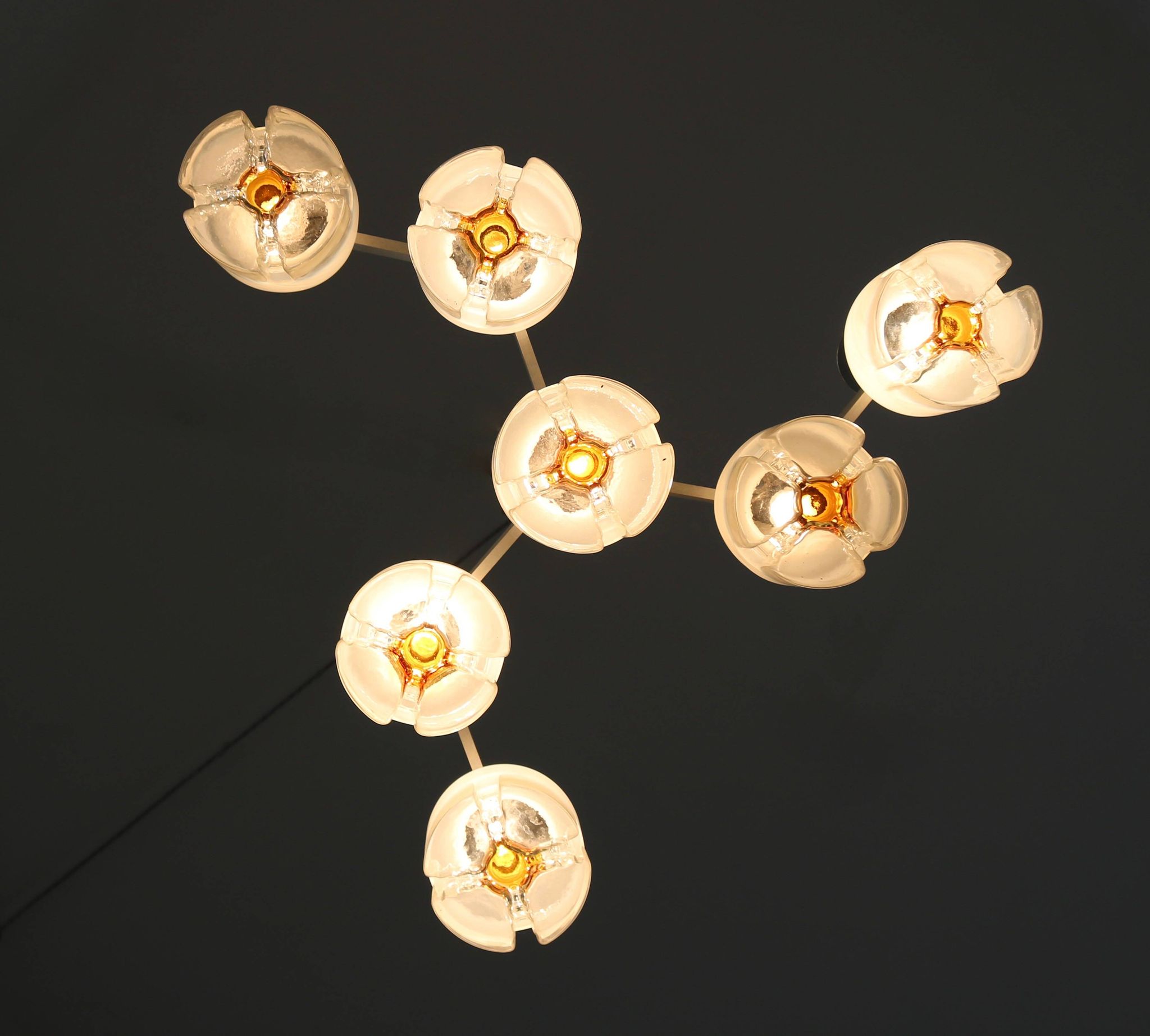 Three-Arm Blown Glass and Metal Chandelier Produced by Mazzega,
