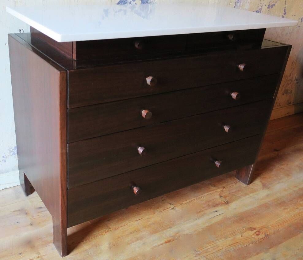 Mid century Italian mahogany and marble chest of drawers, 1960s