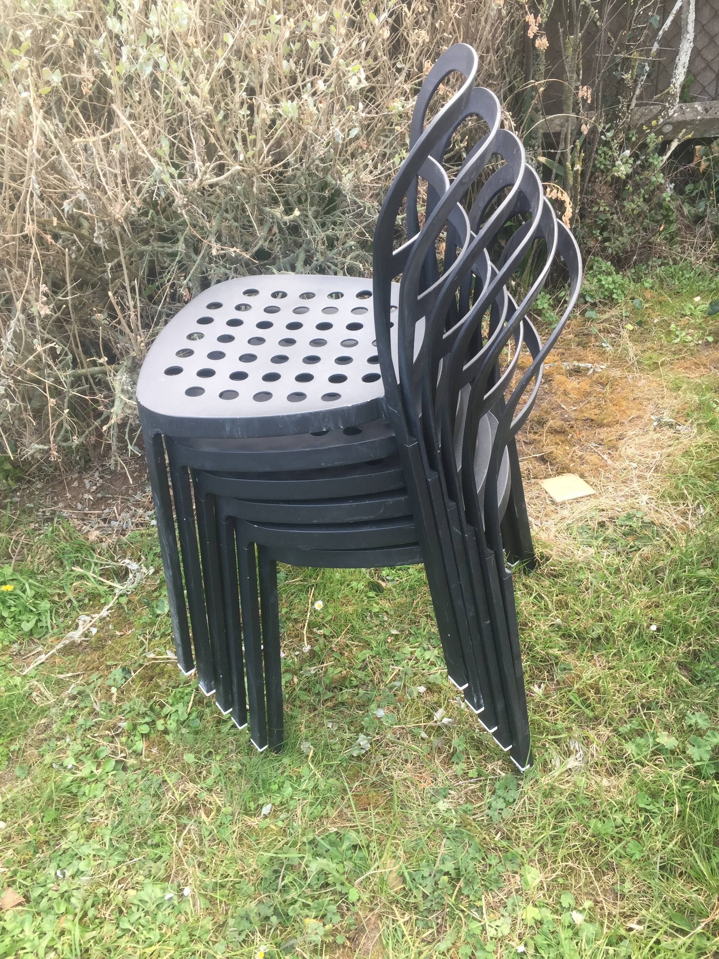 6 Reidar aluminium stackable chairs, exterior interior. 1999
