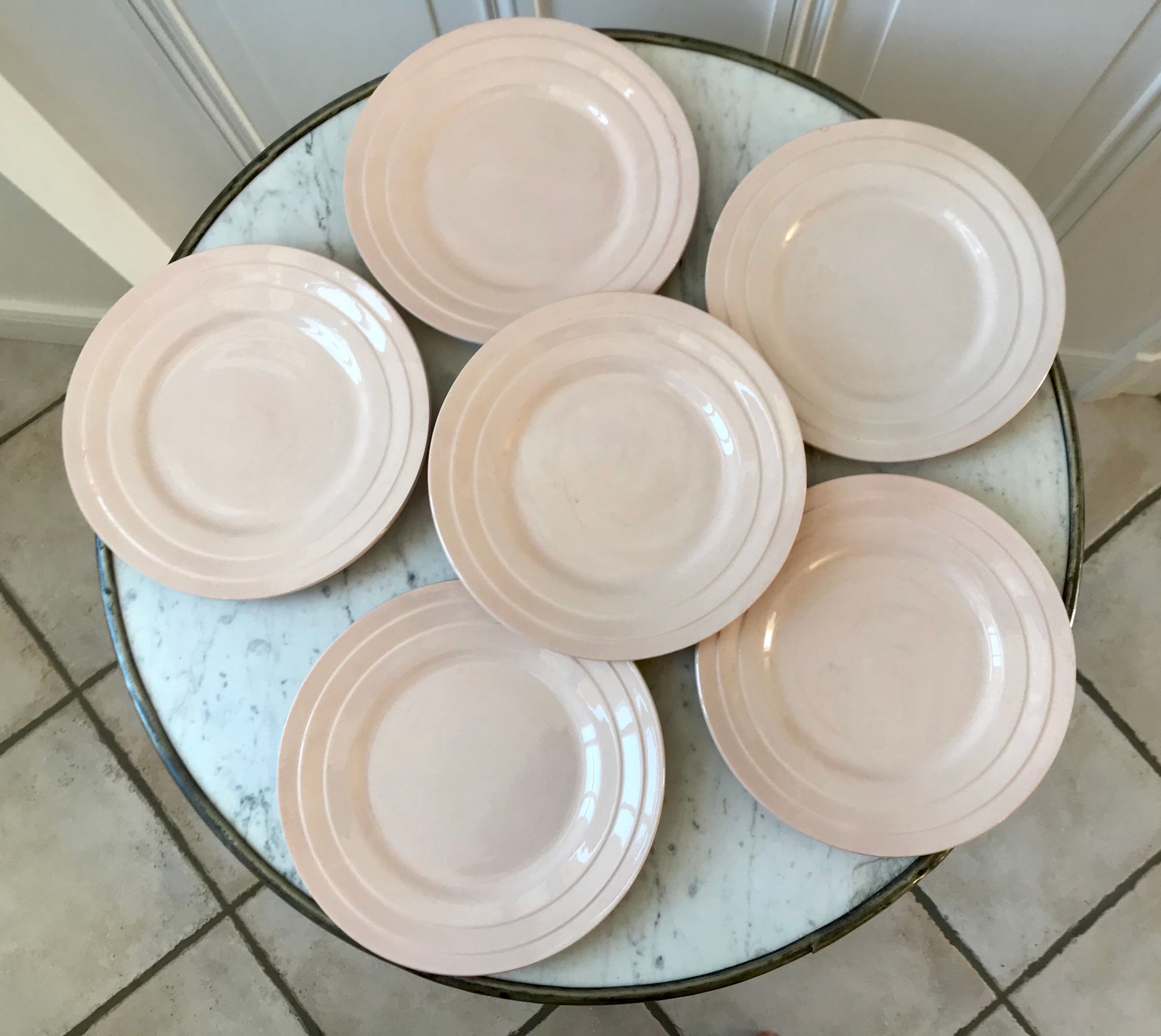 Lot de 6 assiettes à dessert rose poudré Céranord Saint-Amand années 30-40