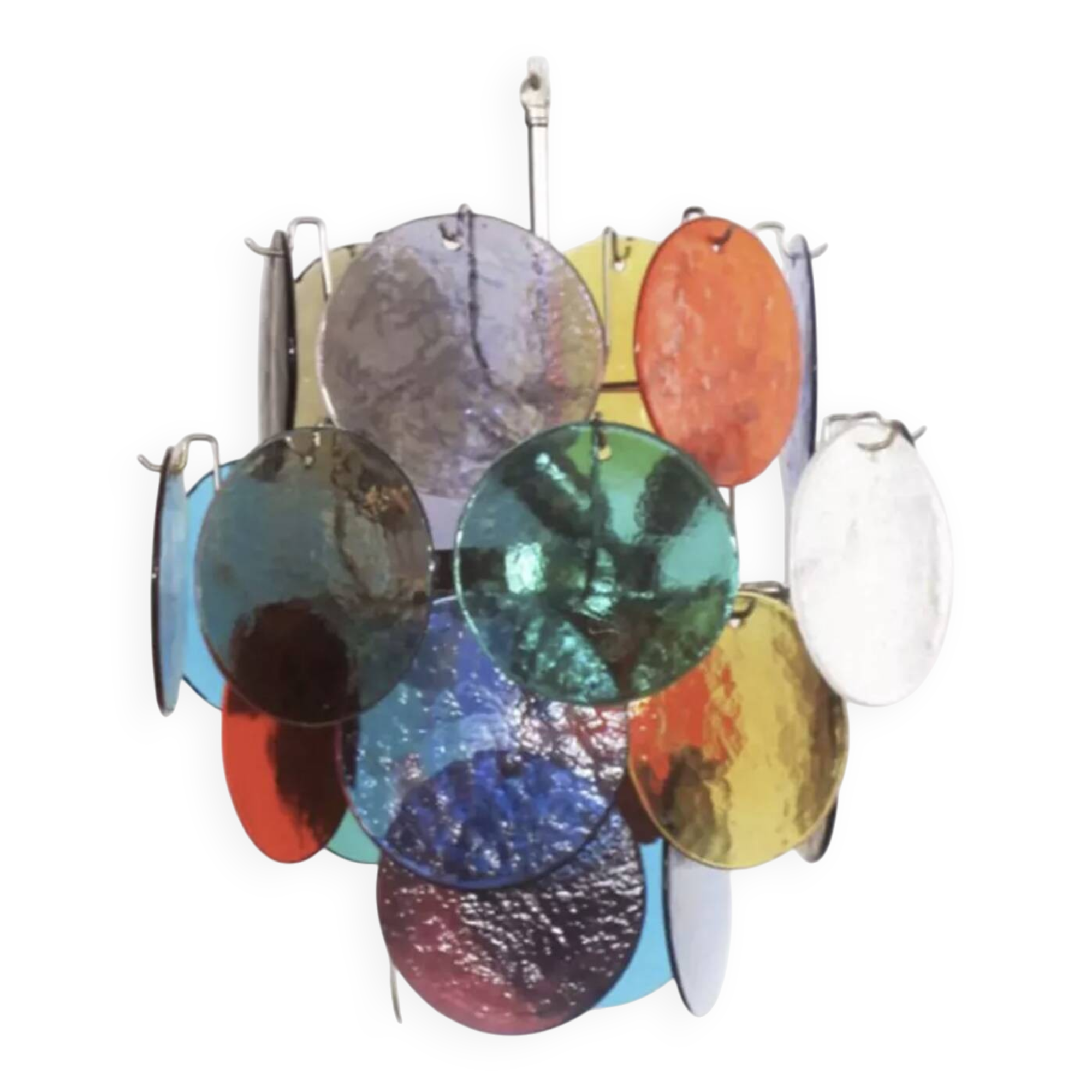 Multicoloured vintage Murano glass chandelier with 4 lights. Italy.