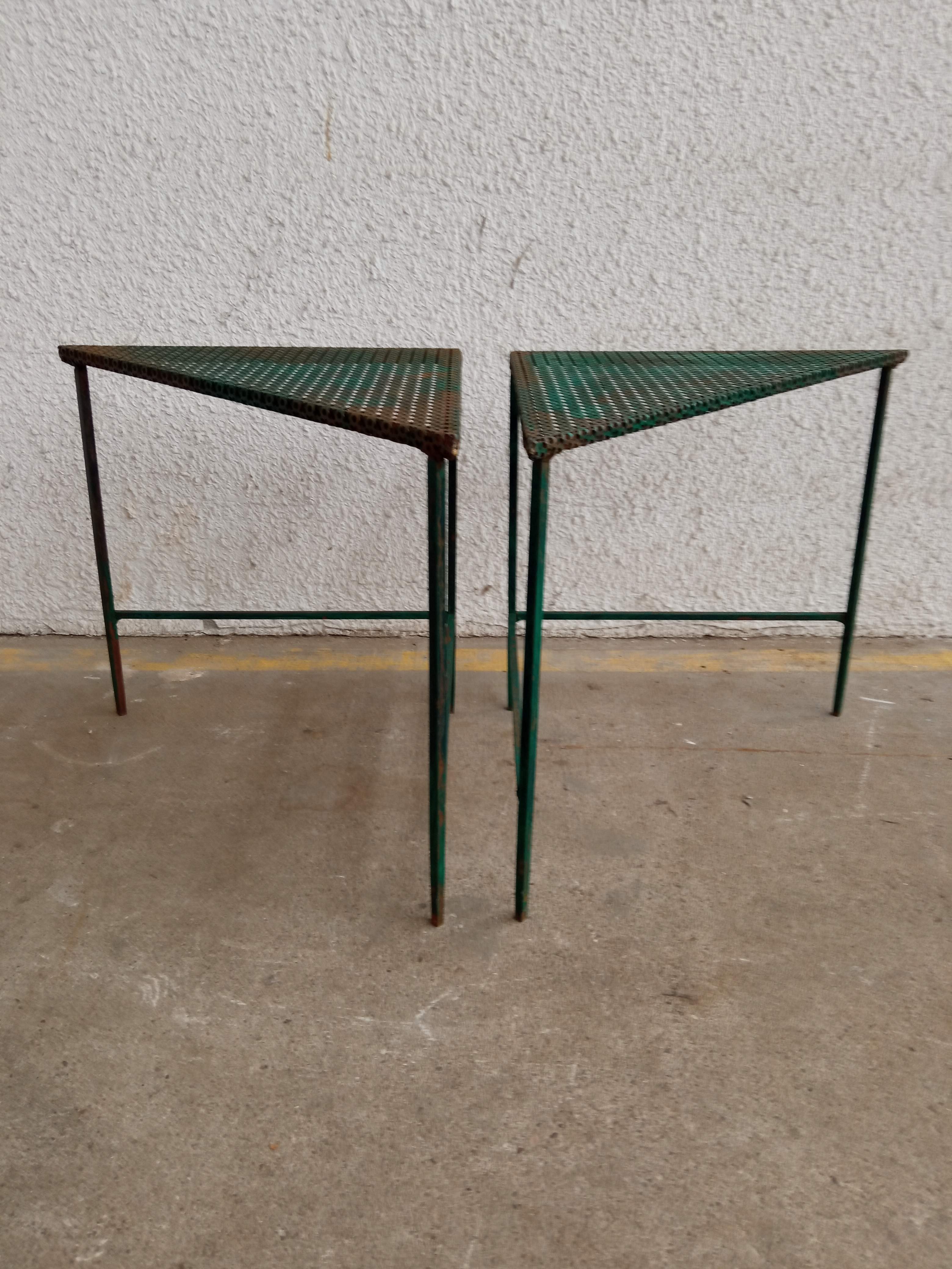 Triangular coffee table in perforated metal Mathieu Mategot