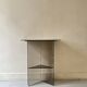 Vintage console in smoked glass and textured organic brown, 70s design.