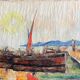 Tableau HST Jean Corniche (1943) Le Port avec bateau de pêcheur - St Tropez