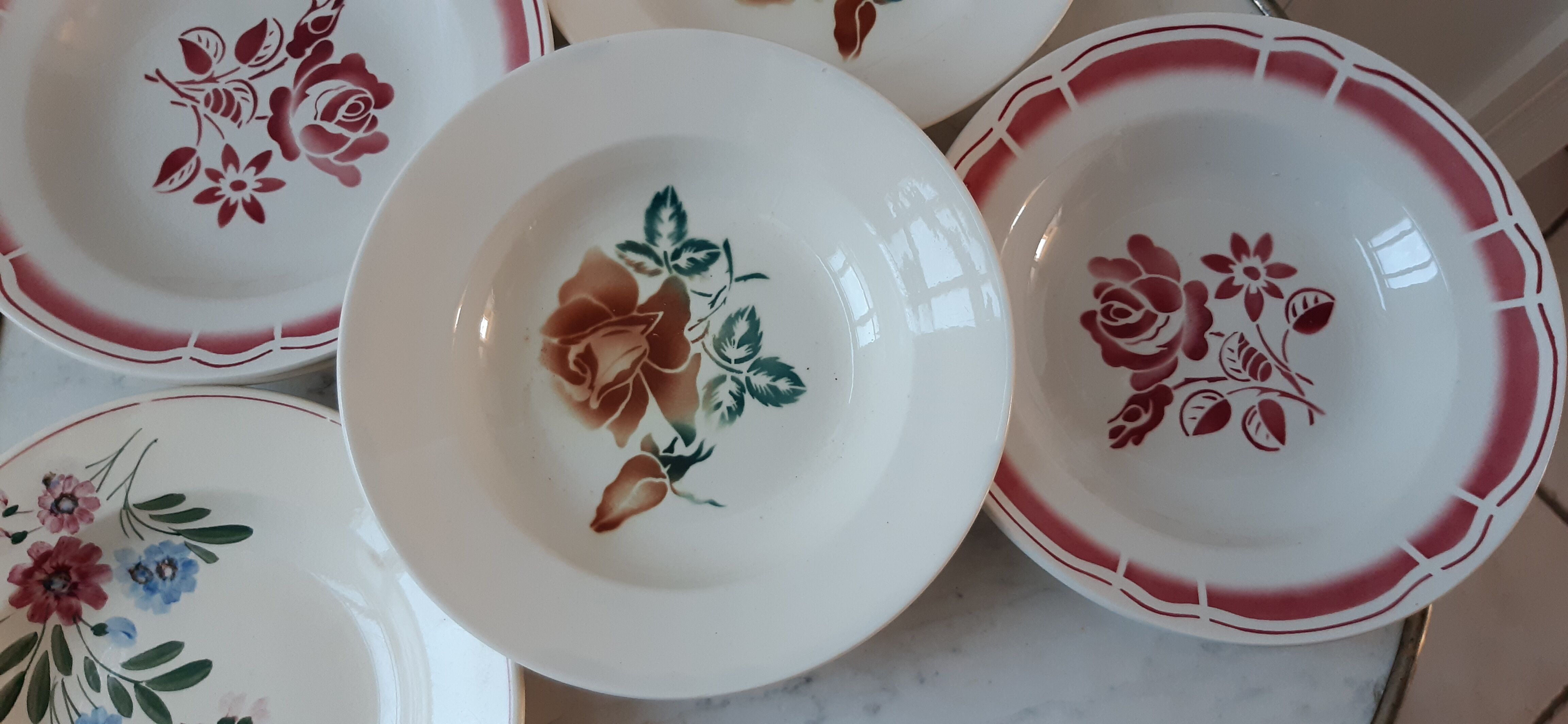 Set of 6 hollow plates Digoin Sarreguemines mismatched