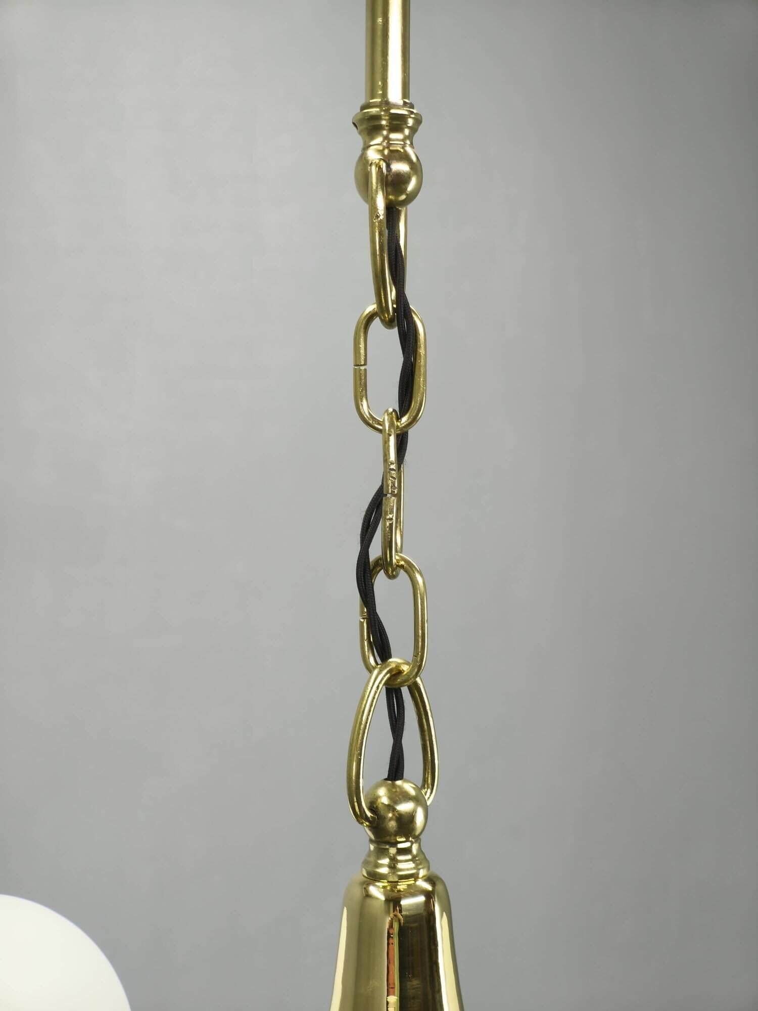 1930s Czech Neo-Baroque Brass Chandelier with Opaline Glass Globes