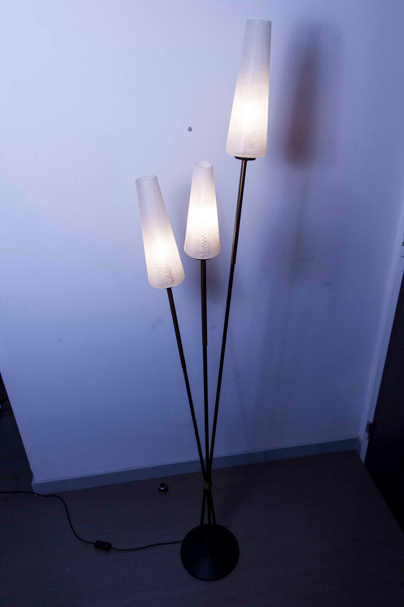 1960 brass cast iron and glass lamppost 3 heads