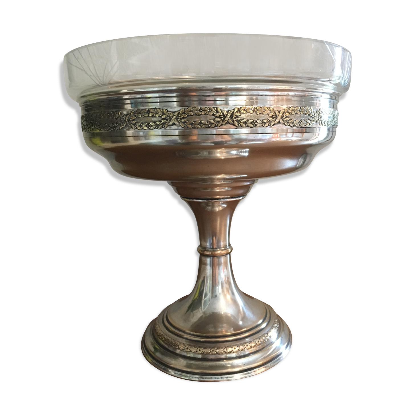 Old metal and glass compotier