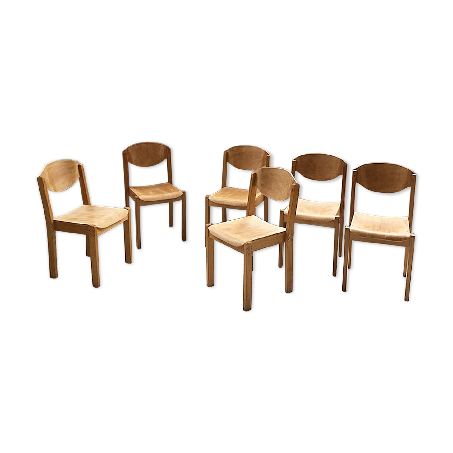 6 80s beech chairs