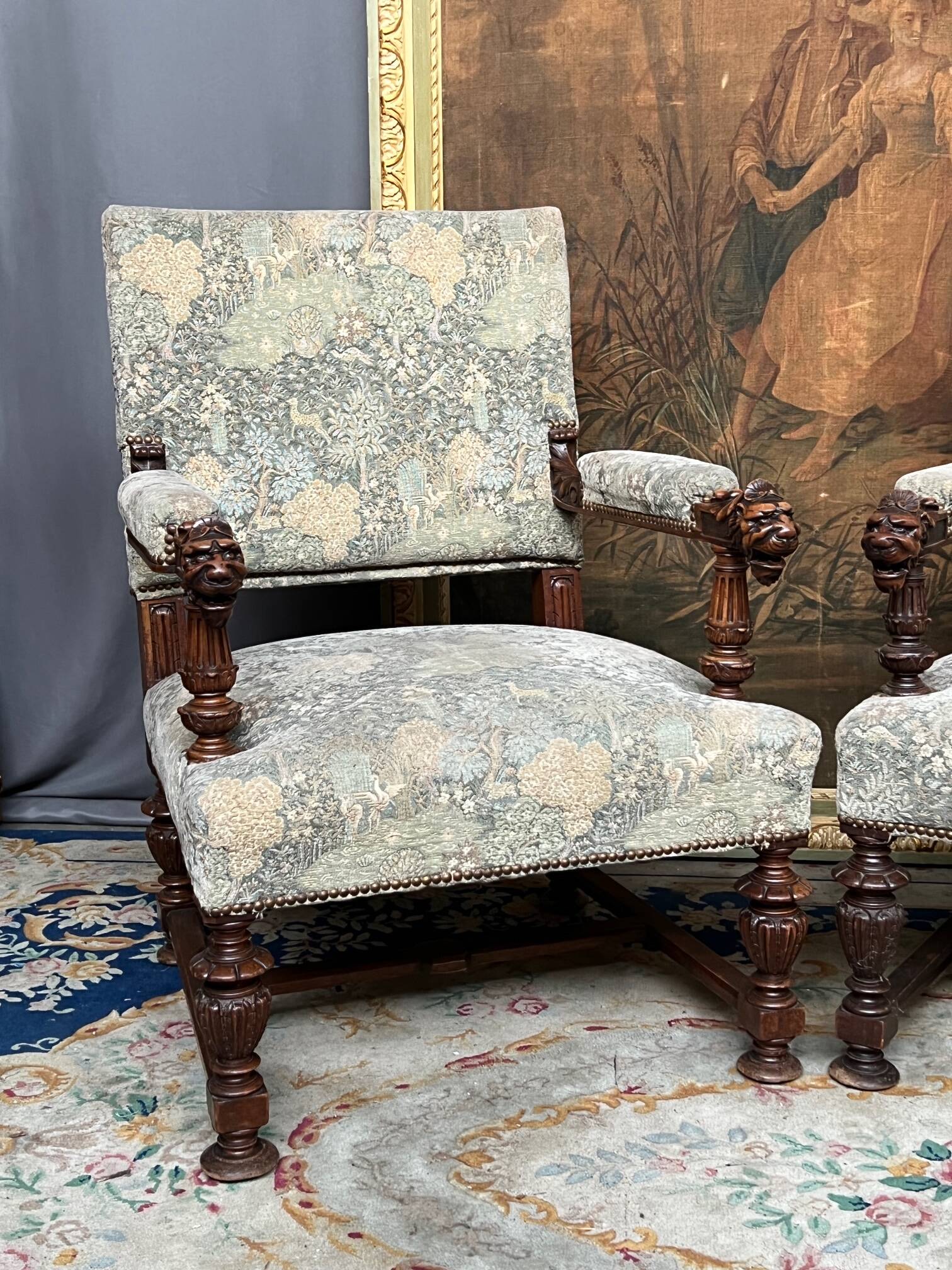 Pair of Renaissance style armchairs.