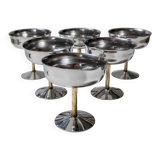 Set of 6 Vintage Champagne Bowls: Argent Stainless Steel with Golden Stem – Italian 1970s Retro Tableware