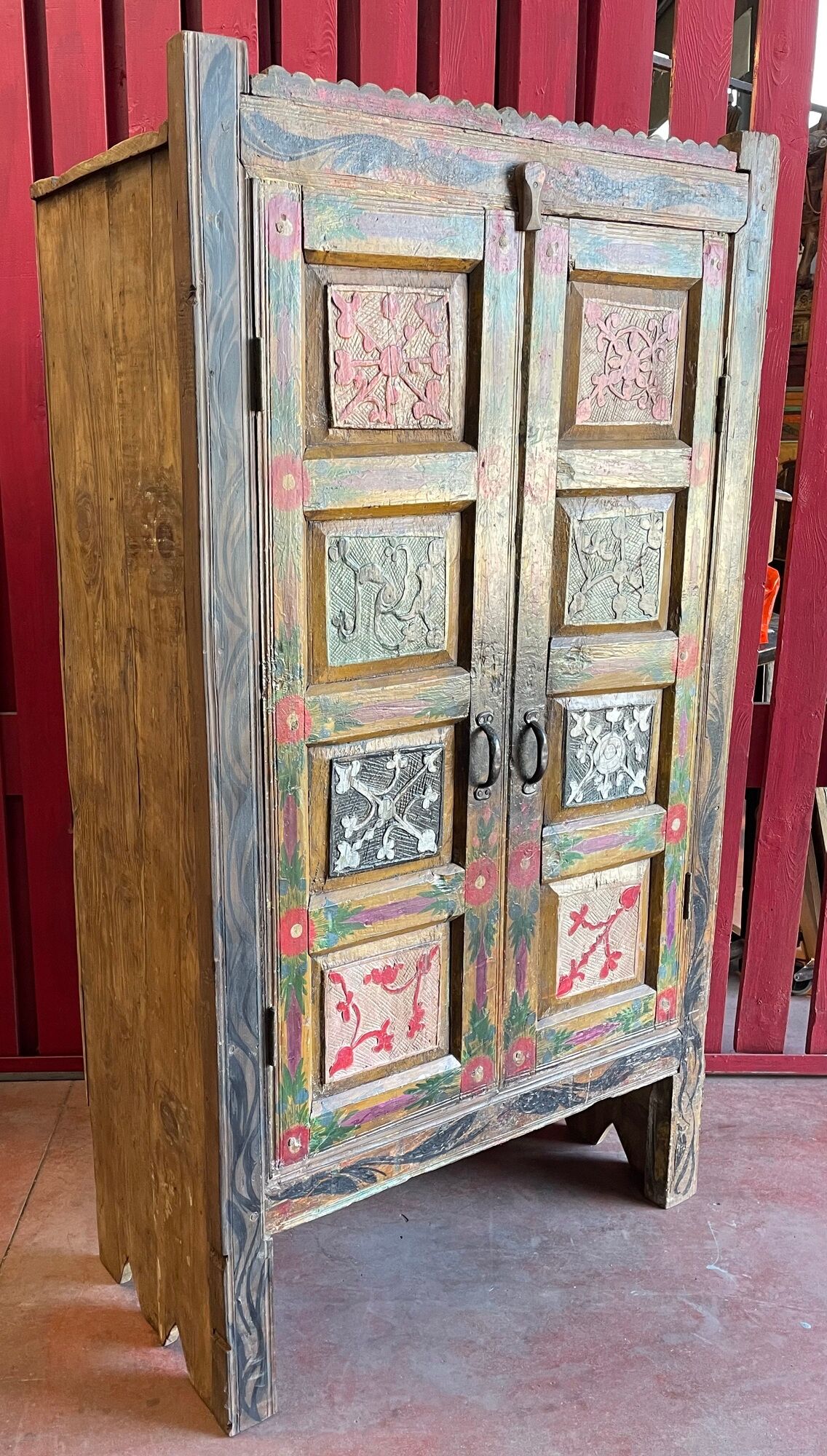 Pakistan, swat valley, old 2-door wardrobe from the 19th century with its original polychromy