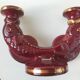 Pair of candlesticks red ceramic fish years 50