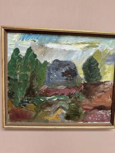 Mid-Century Oil on Canvas "Landscape" by Gunnar G, Vintage & Framed 49x41cm