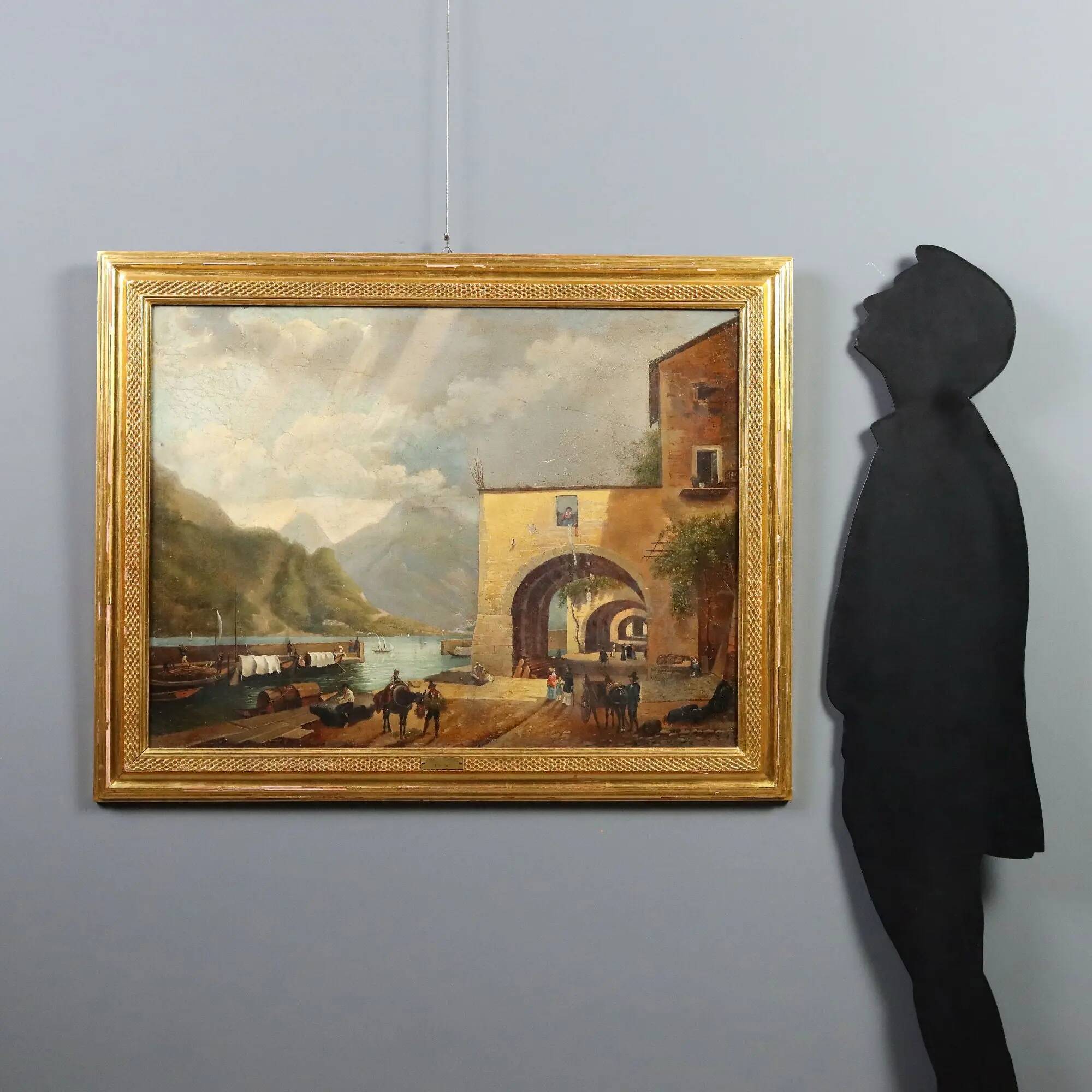 Old painting signed by Giuseppe Canella Lecco Pier 1837