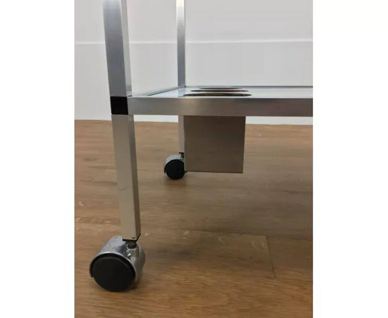 70s minimalist Space Age dessert, brushed aluminium