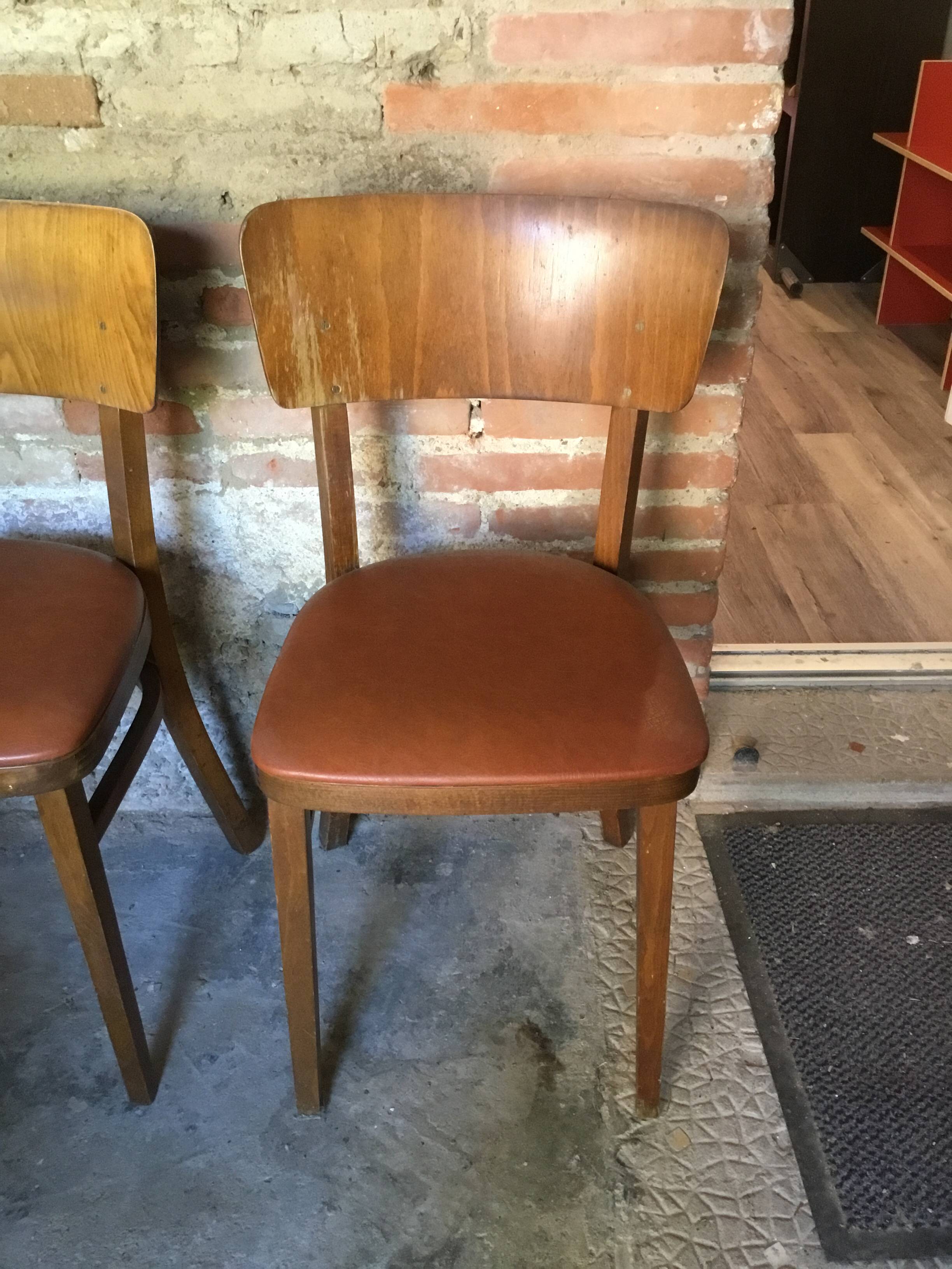 Lot de 3 chaises bistrot thonet bois courbé et skaï marron
