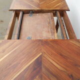 Oval table, integrated extension, in exotic wood