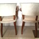 Paire de fauteuils bridge skai blanc an 50/60 bois ressort deco vintage art deco