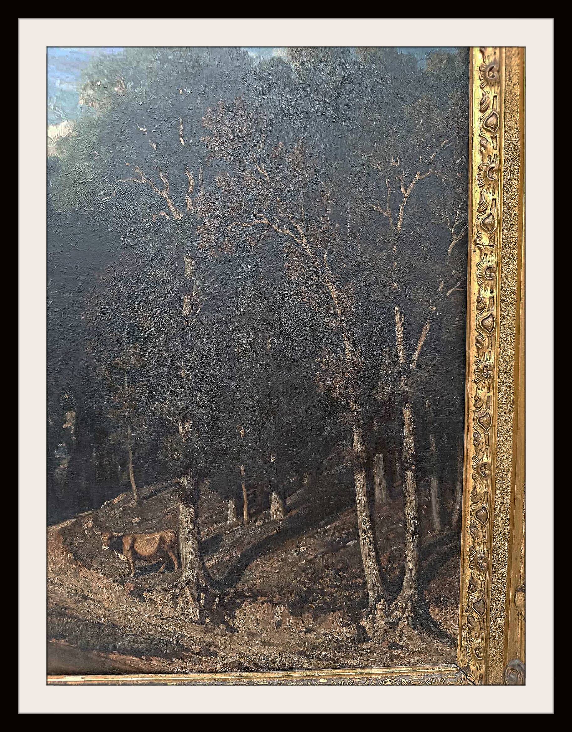 Very beautiful Sabatier painting describing a scene with oxen drinking from the river against a forest background