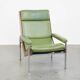 Green Cowhide Leather and Wooden Vintage Armchair
