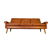 Canapé Svend Skipper vintage danois des années 60 en cuir cognac pour 3 personnes.