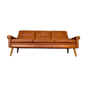 Canapé Svend Skipper vintage danois des années 60 en cuir cognac pour 3 personnes.