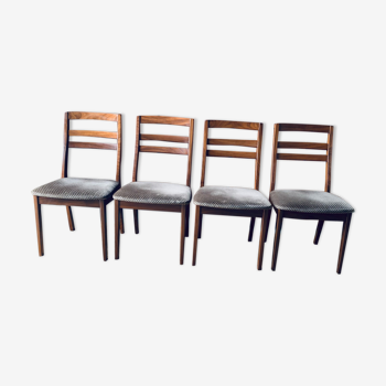 Set of 4 wood & velvet chairs by Nathan