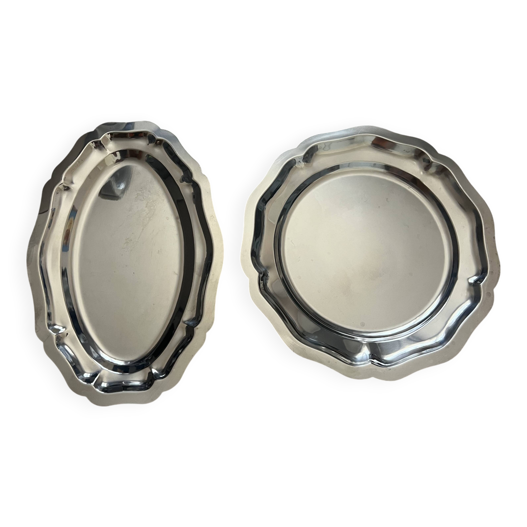 Set of 2 stainless steel tray services