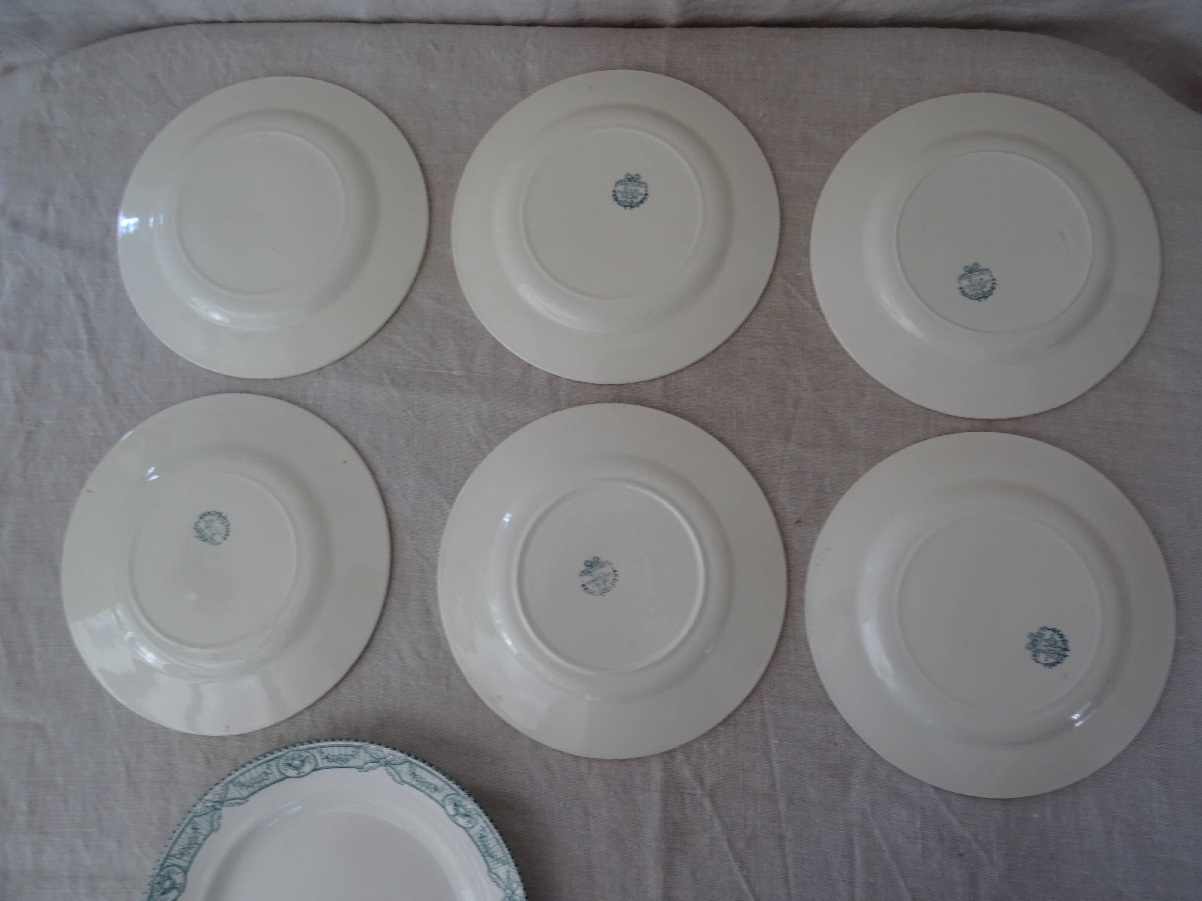 6 Plates and 1 dish Terre De Fer Salins Directoire decoration green faience old GB
