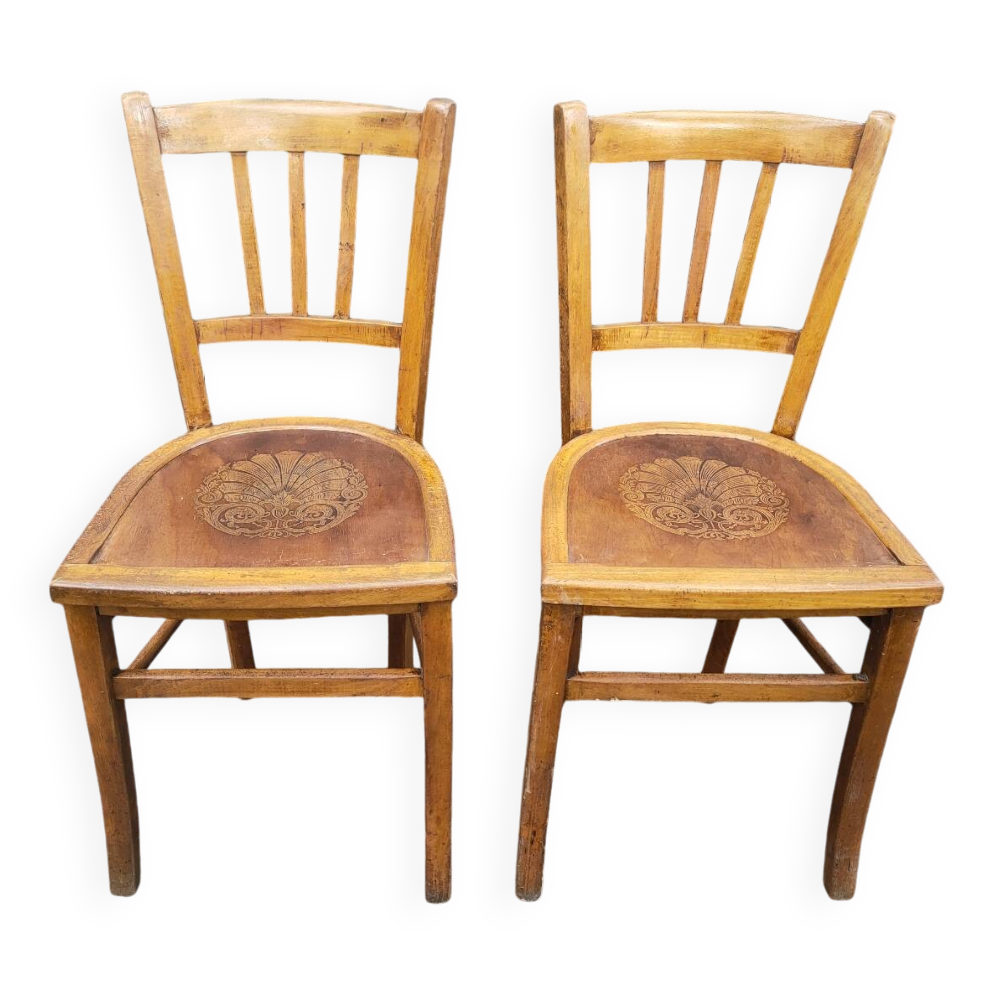 Pair of vintage beech bistro chairs
