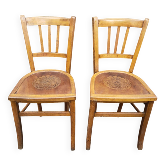 Pair of vintage beech bistro chairs
