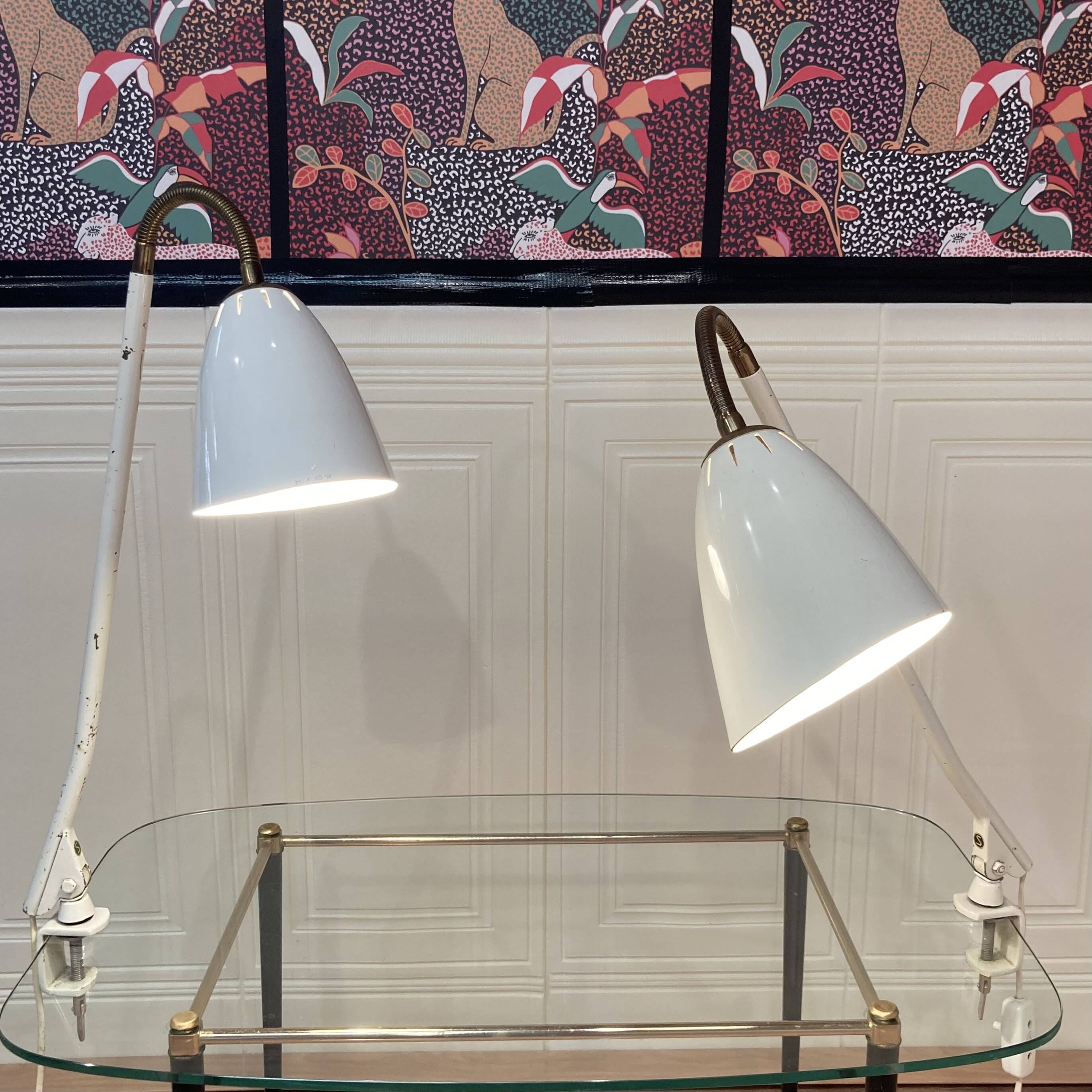 Pair of large modular scandinavian design wall lights from the 1950s.