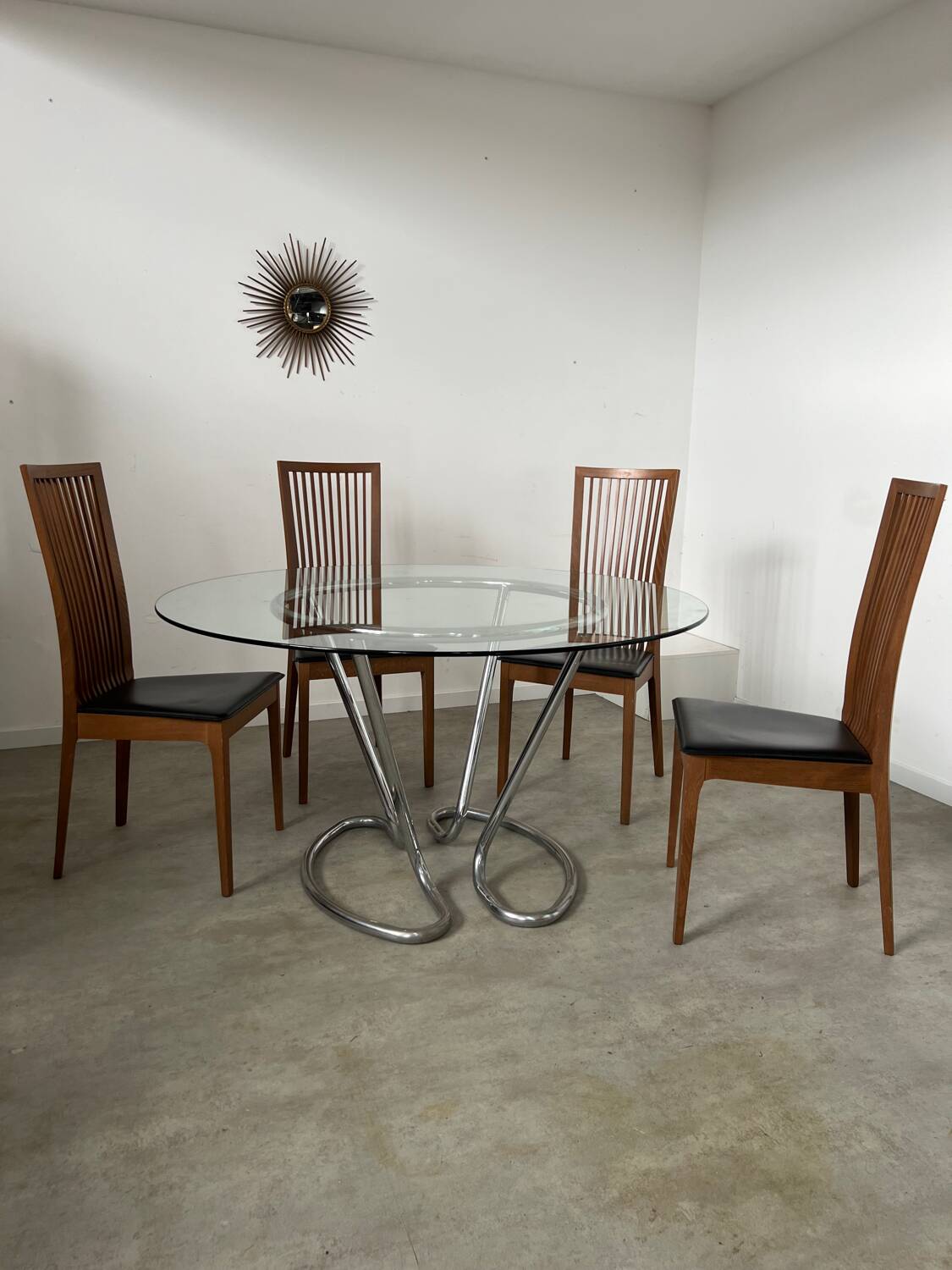 Set of 4 high back chairs in wood and imitation leather Italian design Calligaris