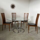 Set of 4 high back chairs in wood and imitation leather Italian design Calligaris