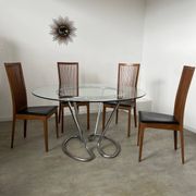 Set of 4 high back chairs in wood and imitation leather Italian design Calligaris