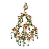 Lustre italien en tôle doré et pampilles en verre