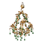Italian chandelier in gilded sheet metal and glass pendants
