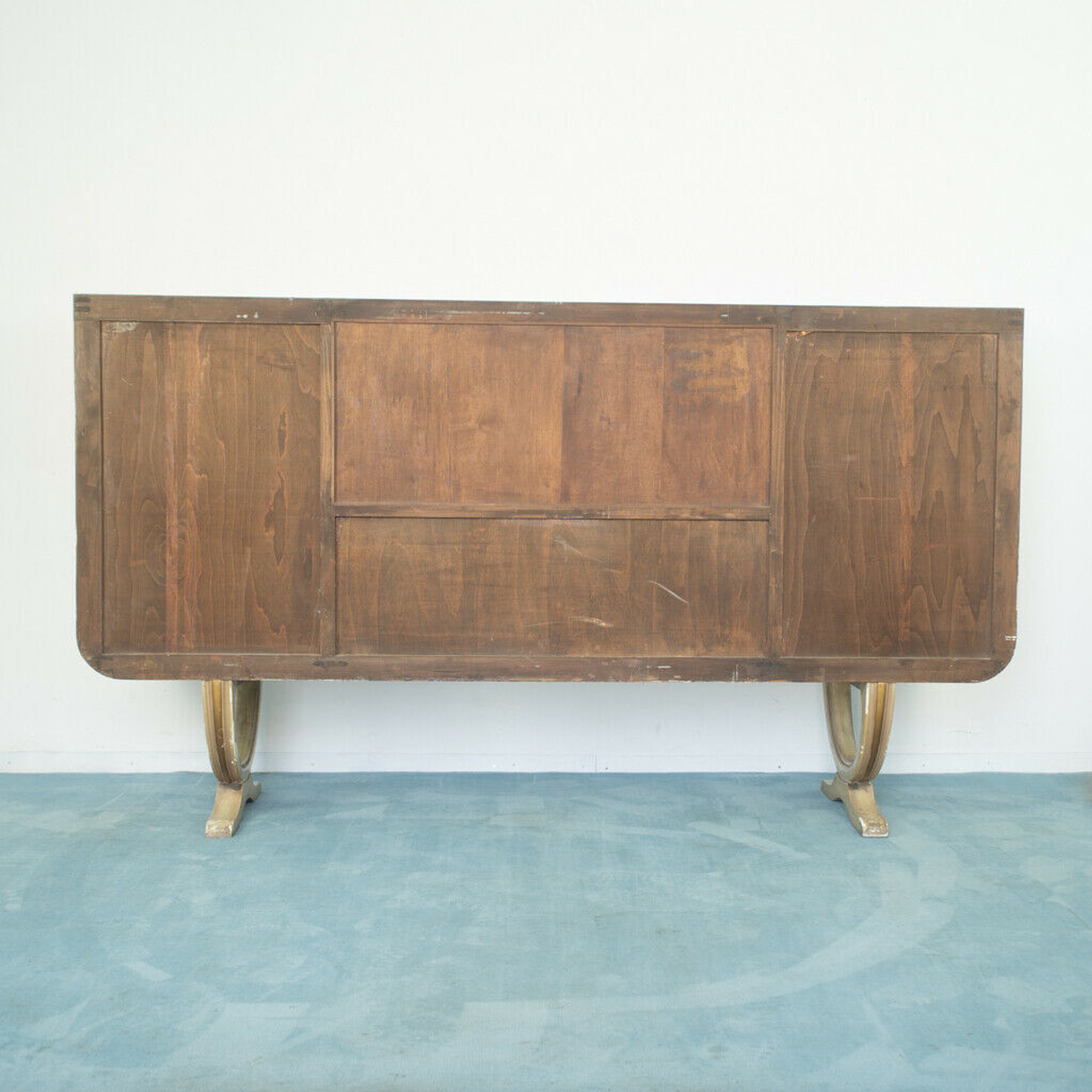Dark wood sideboard glass design 1950s vintage modernariate