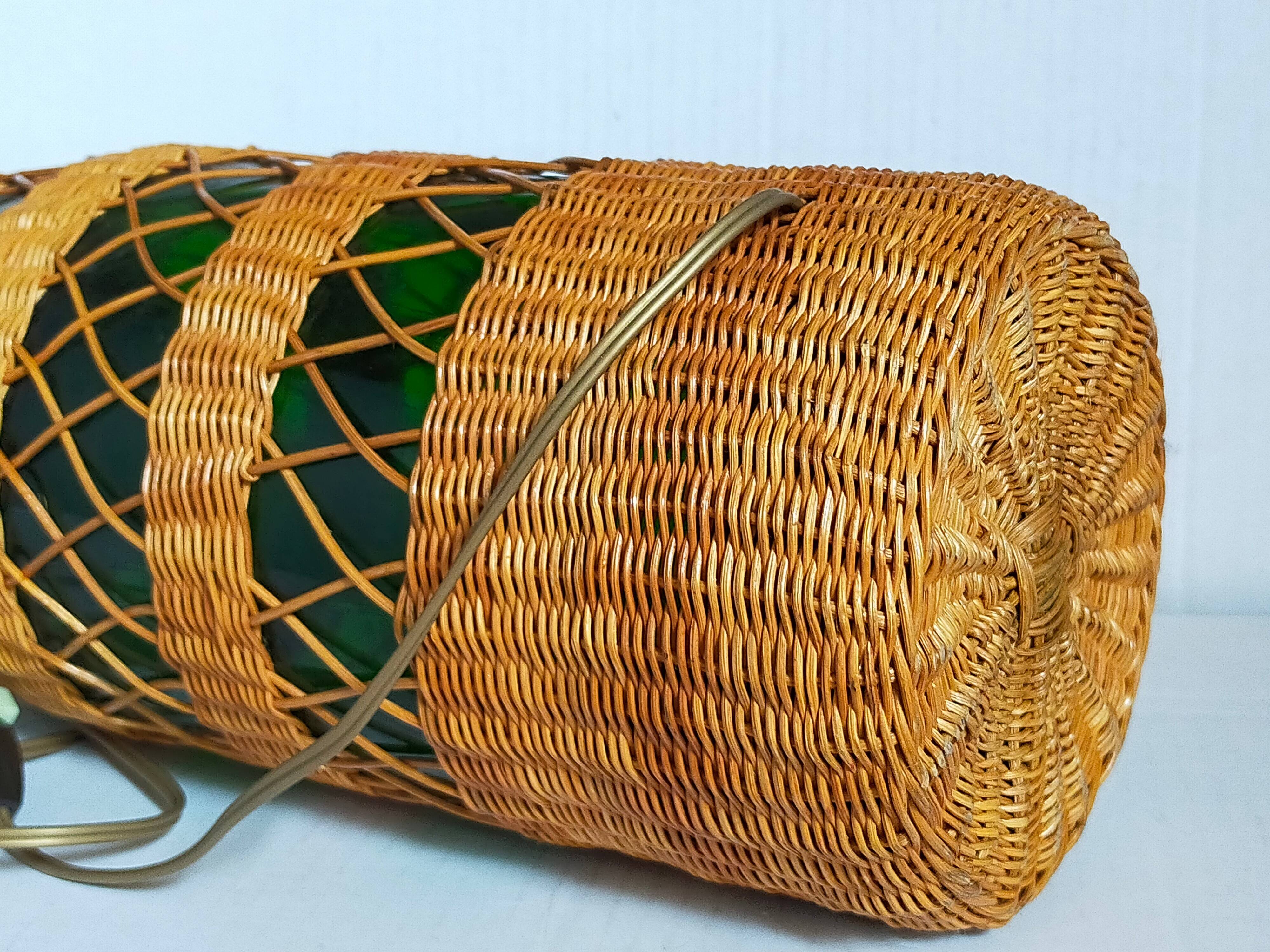 XL bottle lamp foot dressed in rattan 50s