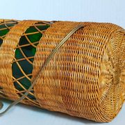 Pied de lampe bouteille XL habillée de rotin années 50