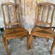Pair of Antique Art Nouveau Chairs with Wooden Frame + Woven Straw Seat Vintage