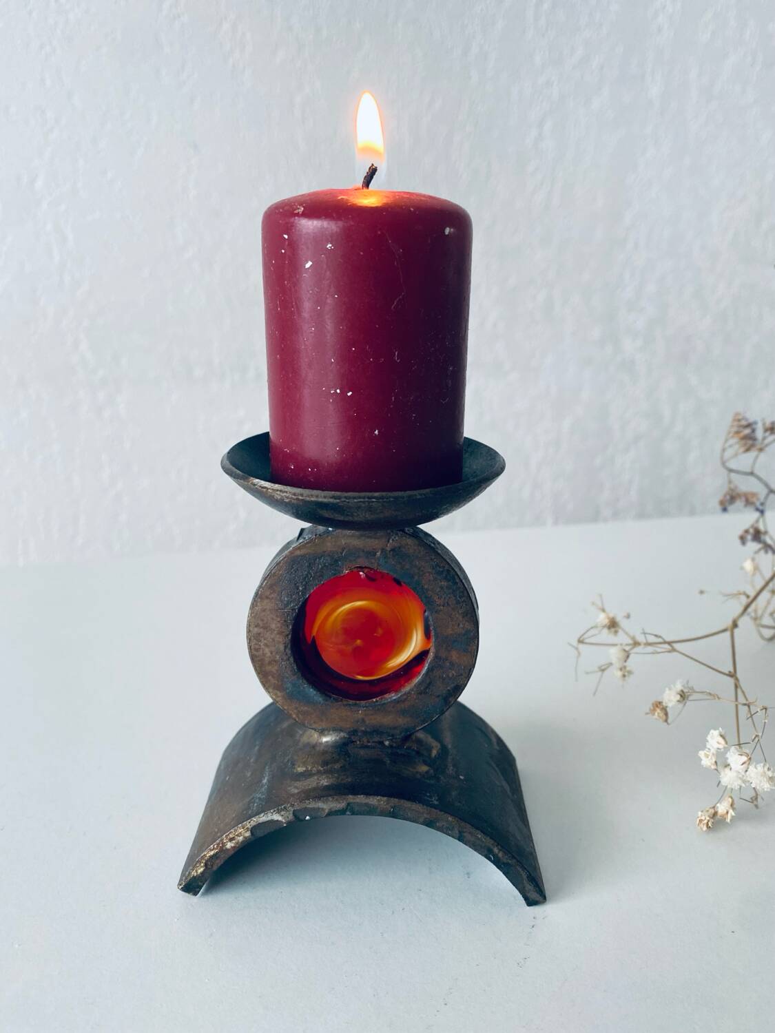 Monastic iron candle holder signed Taizé