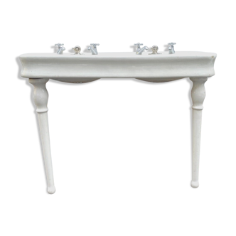 Lavabo double vasque a piètement en colonne émaillée Art Déco XX siècle