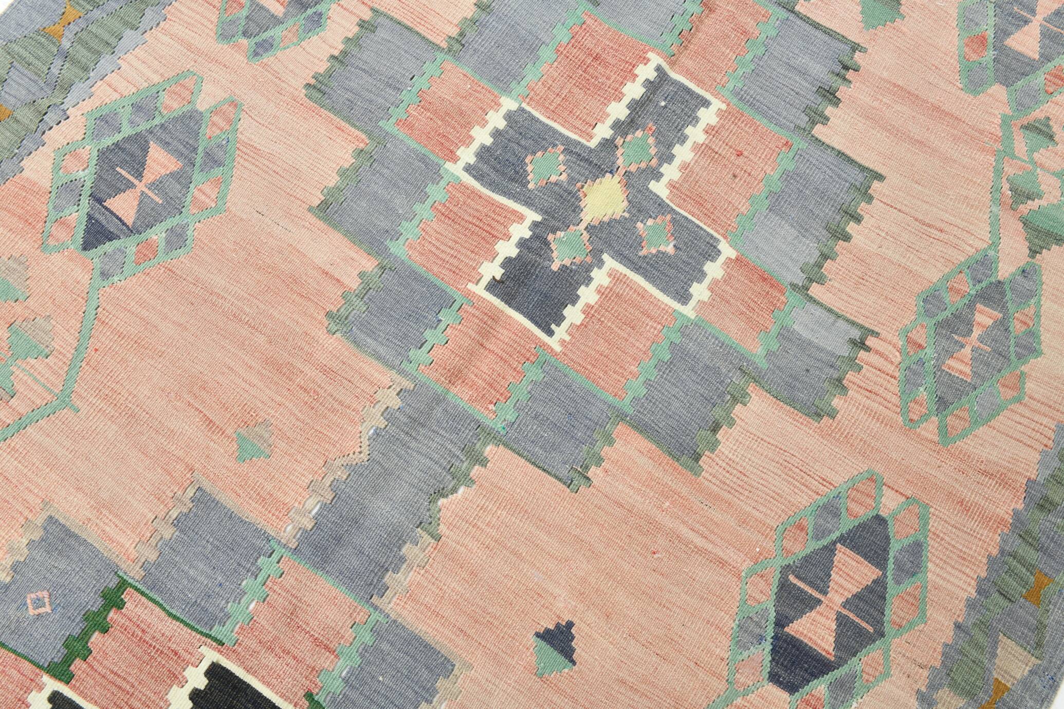 5x8 Vintage Samon Pink & Light Grey Vintage Oushak Area Rug, 161x255 cm