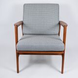 Fauteuil scandinave original Stefan, entièrement restauré, icône des années 1960, pied de poule